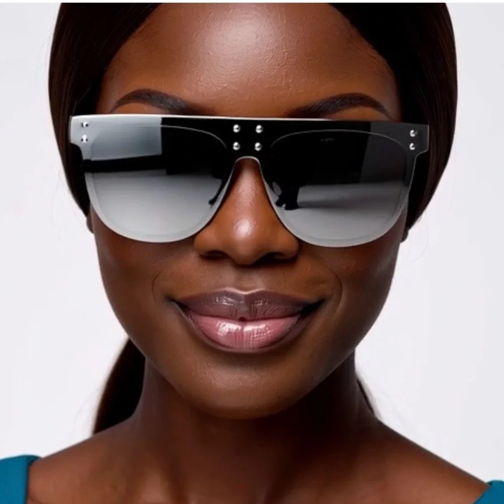 Luxury Sunglasses Silver Mirrored Lens Studded Shield Women Lentes Mujeres New‎